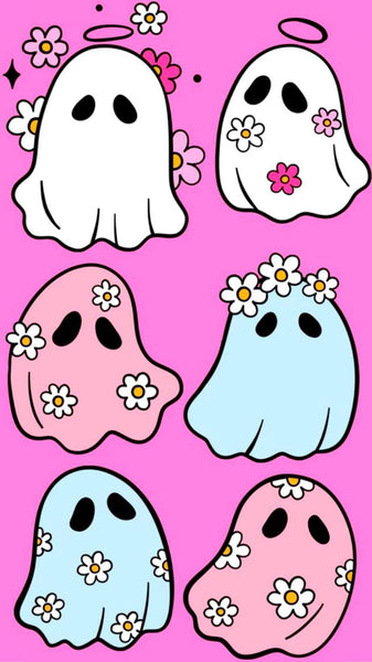Pink floral ghost doodle
